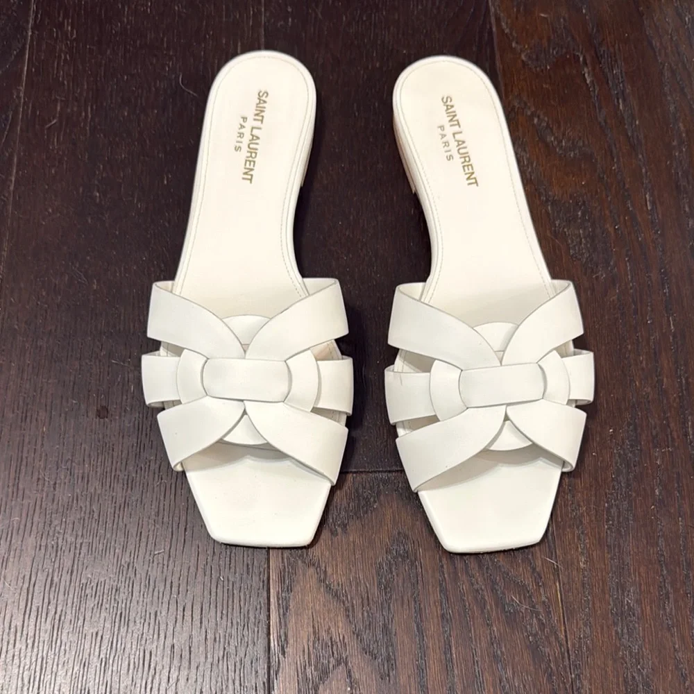 Saint Laurent White Slide Sandals - Picture 1 of 8